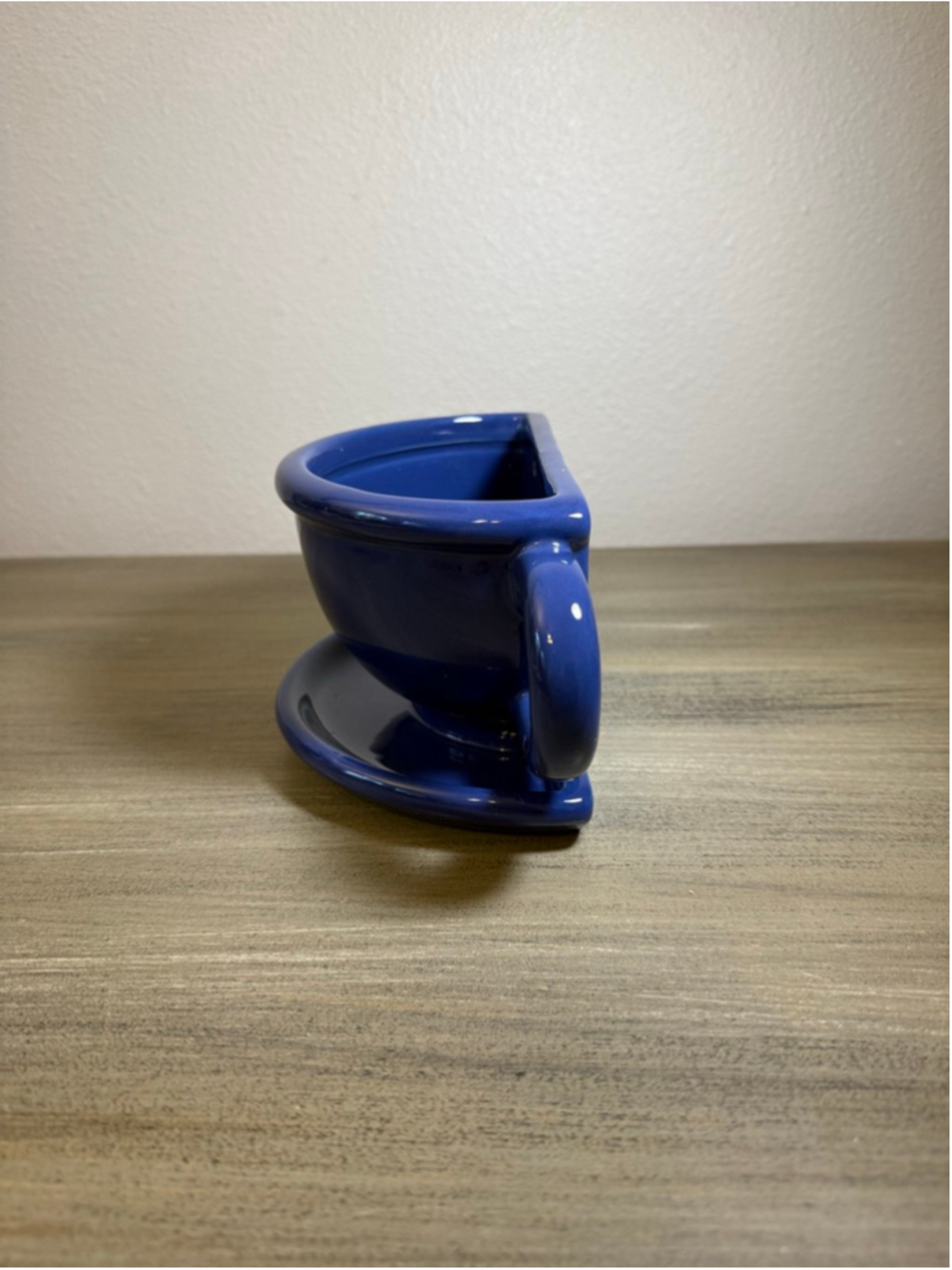 Cup & Saucer Ceramic Wall Pocket/Planter Cobalt Blue Hanging/Drain Holes - Picture 4 of 11